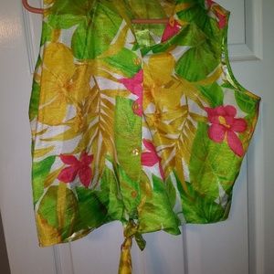 Floral crop waist tie shirt